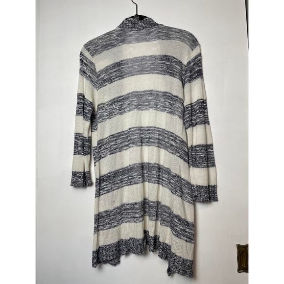 Striped Sweater Womens XL Navy and White Cardigan Long Sleeve Knit Open Top - Picture 7 of 12